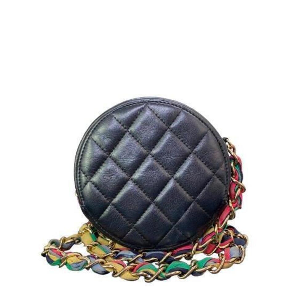 CHANEL Matelasse Coco Mark Round Chain Shoulder Bag Black Lambskin - Picture 2 of 7